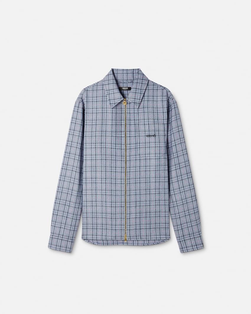 checked wool flannel zip overshirt by VERSACE