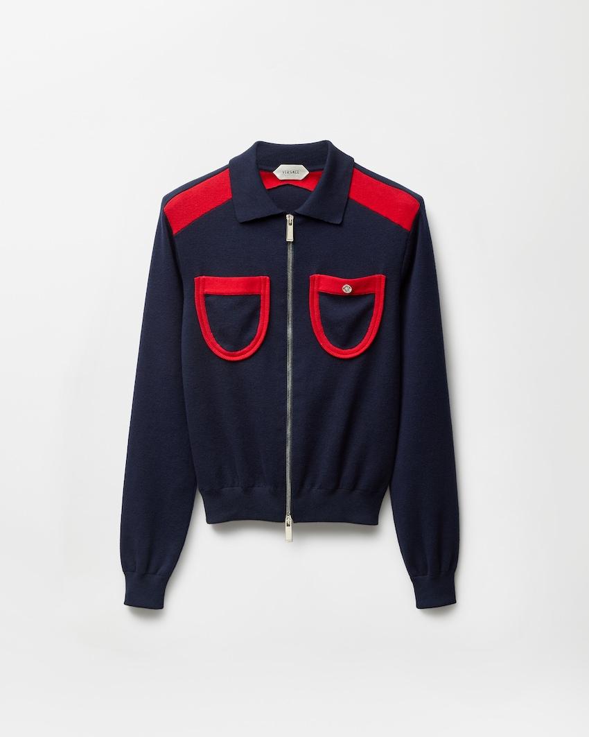cotton knit zip cardigan by VERSACE