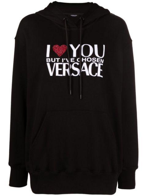 crystal-embellished slogan hoodie by VERSACE