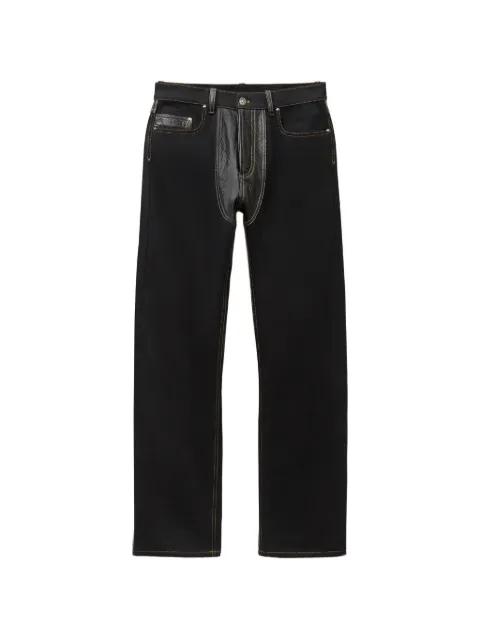 denim & leather straight jeans by VERSACE