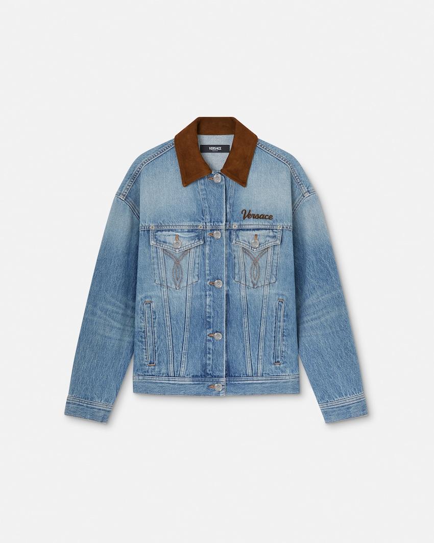 denim trucker jacket by VERSACE