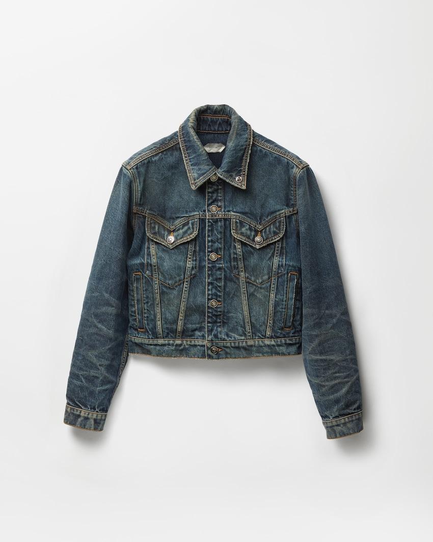 distressed denim jacket by VERSACE