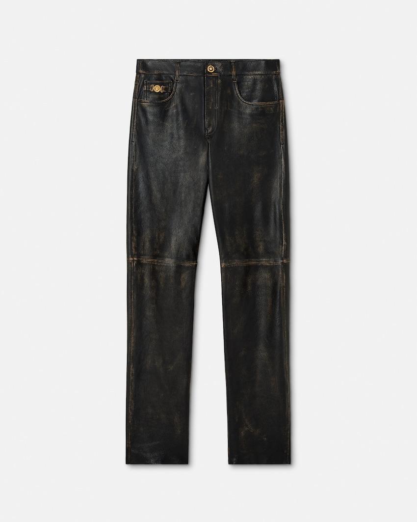 distressed leather pants by VERSACE