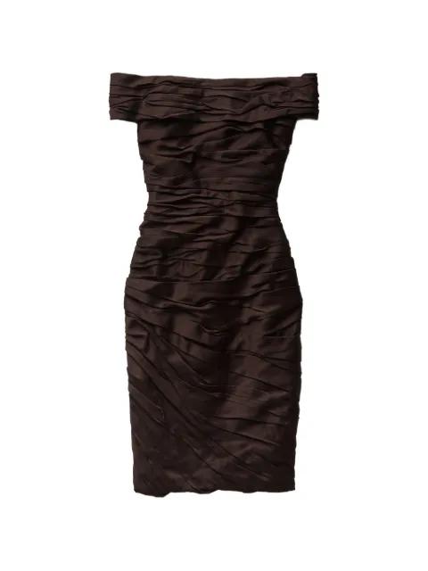 draped envers-satin off-shoulder midi dress by VERSACE