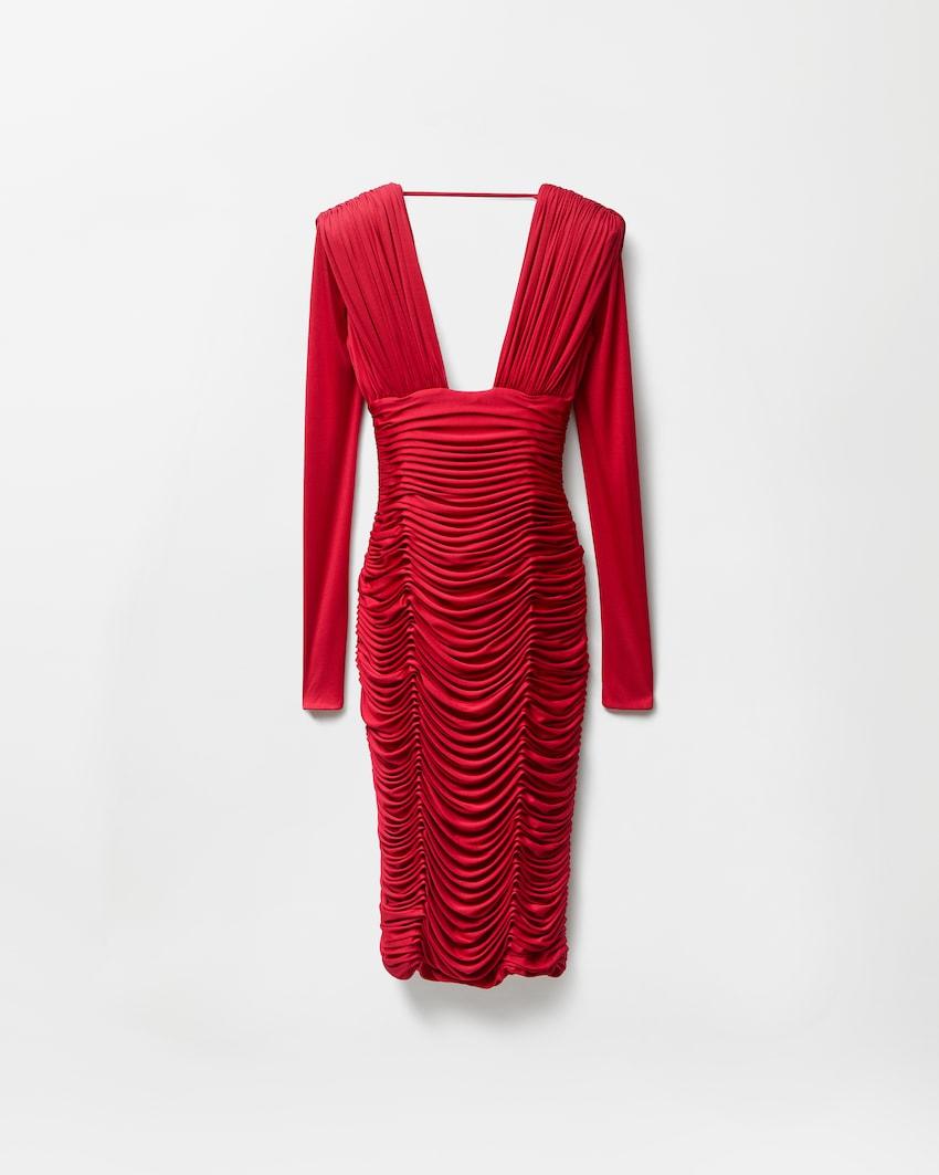draped silk crepe jersey midi dress by VERSACE