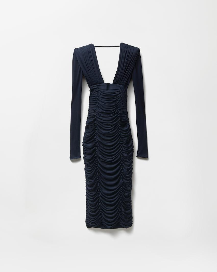 draped silk crepe jersey midi dress by VERSACE