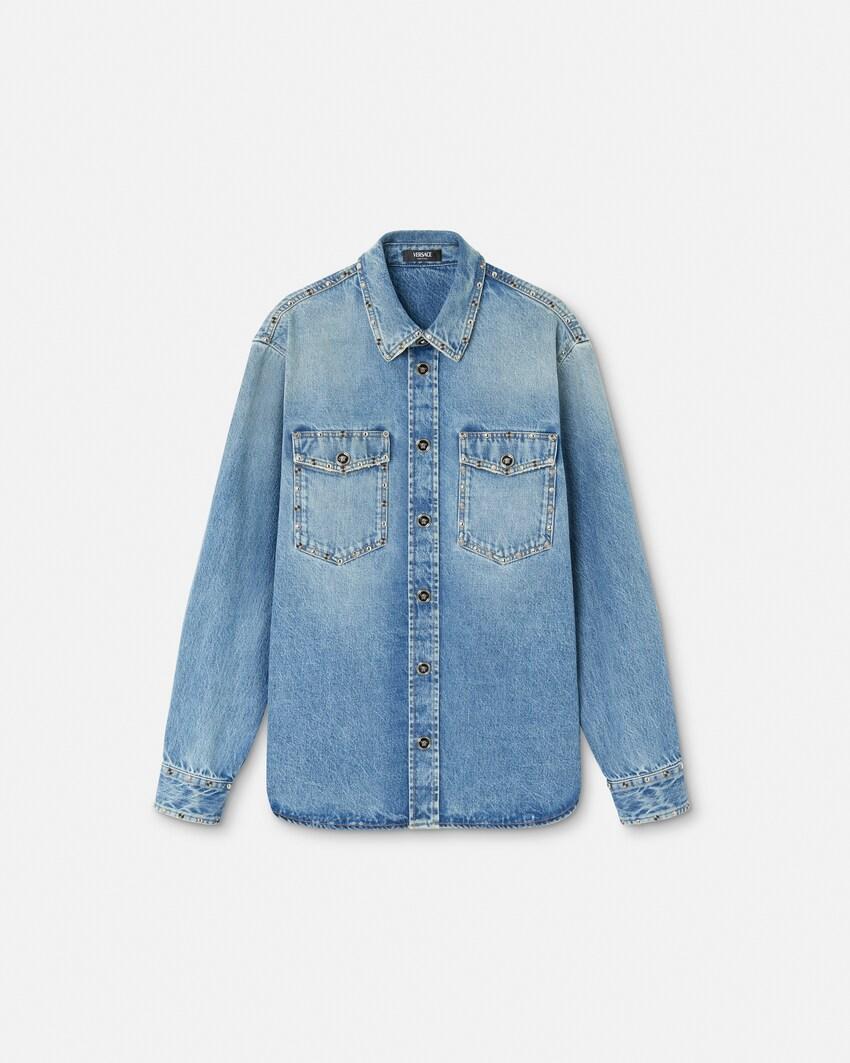 embellished denim overshirt by VERSACE