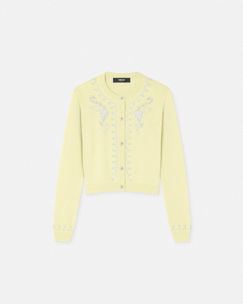 embroidered cashmere knit cardigan by VERSACE