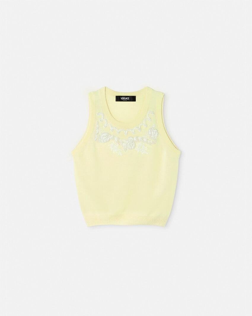 embroidered cashmere knit top by VERSACE