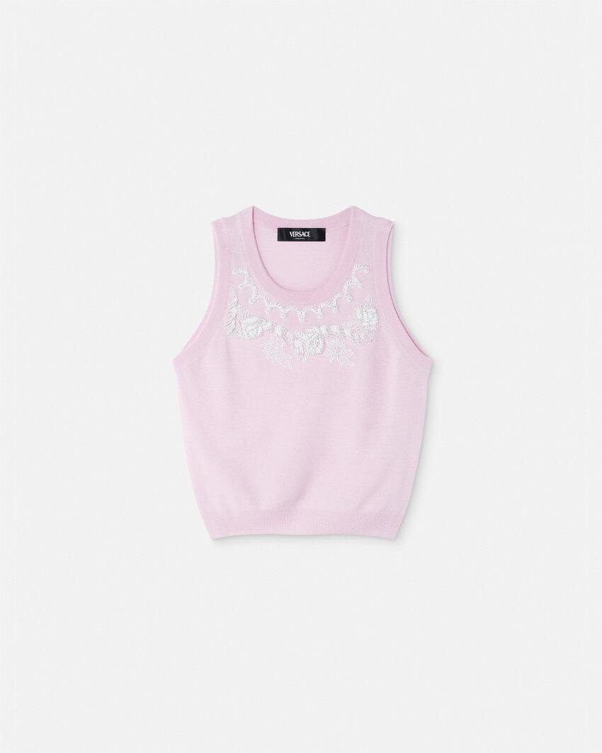 embroidered cashmere knit top by VERSACE