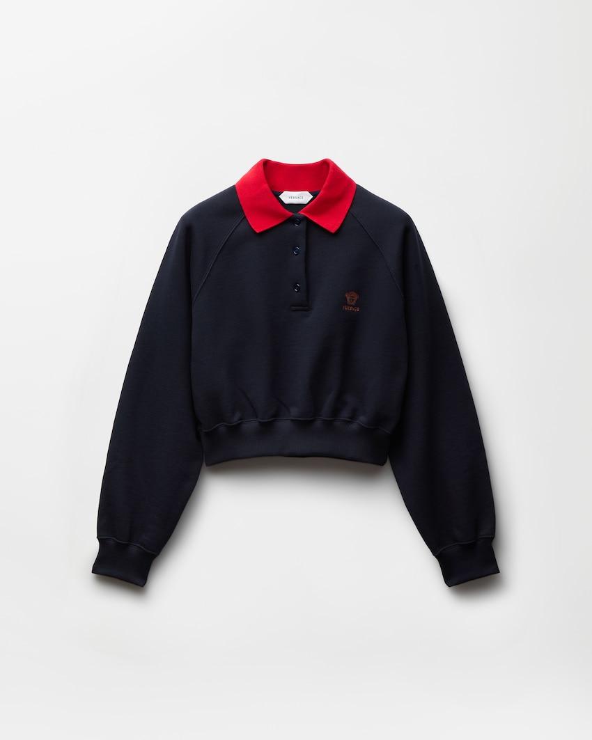 embroidered cotton-jersey polo sweatshirt by VERSACE