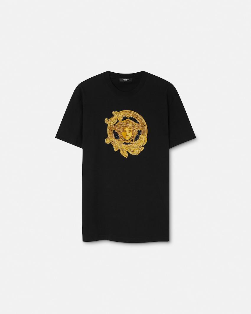 embroidered cotton-jersey slim t-shirt by VERSACE