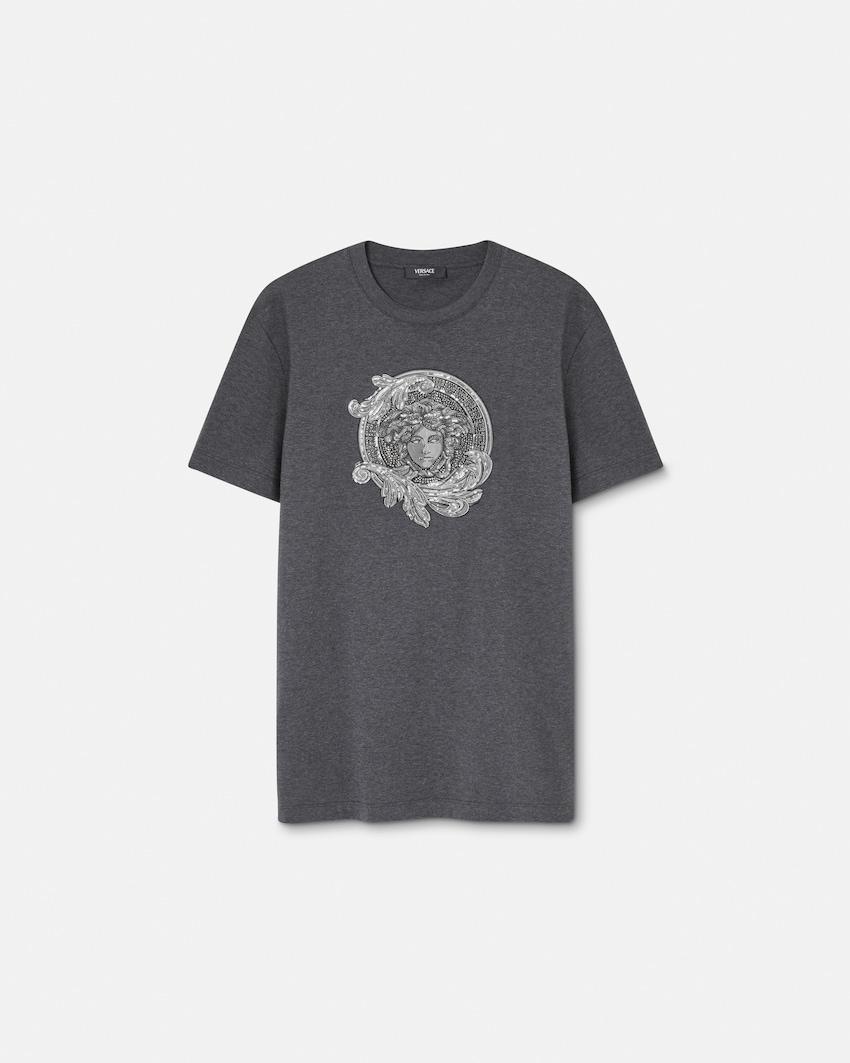 embroidered cotton-jersey slim t-shirt by VERSACE