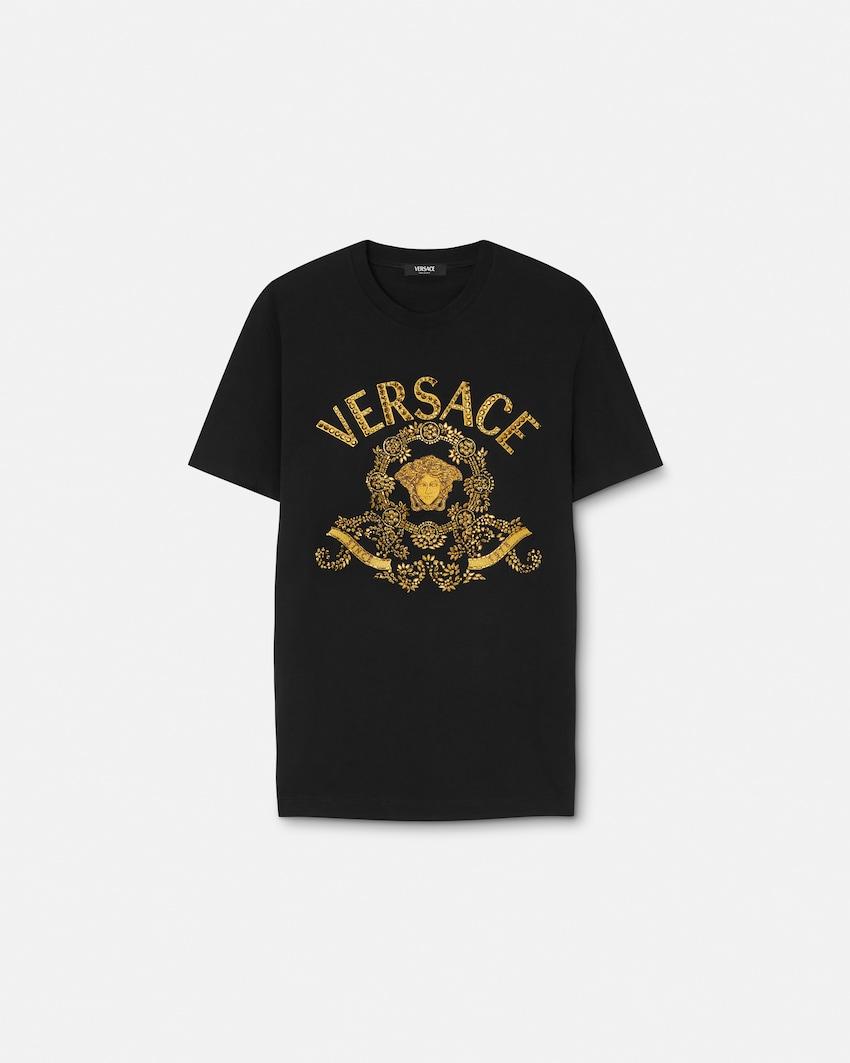 embroidered cotton-jersey slim t-shirt by VERSACE
