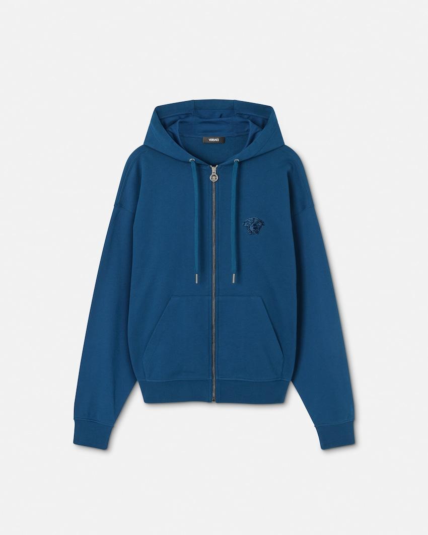 embroidered cotton-jersey zip hoodie by VERSACE