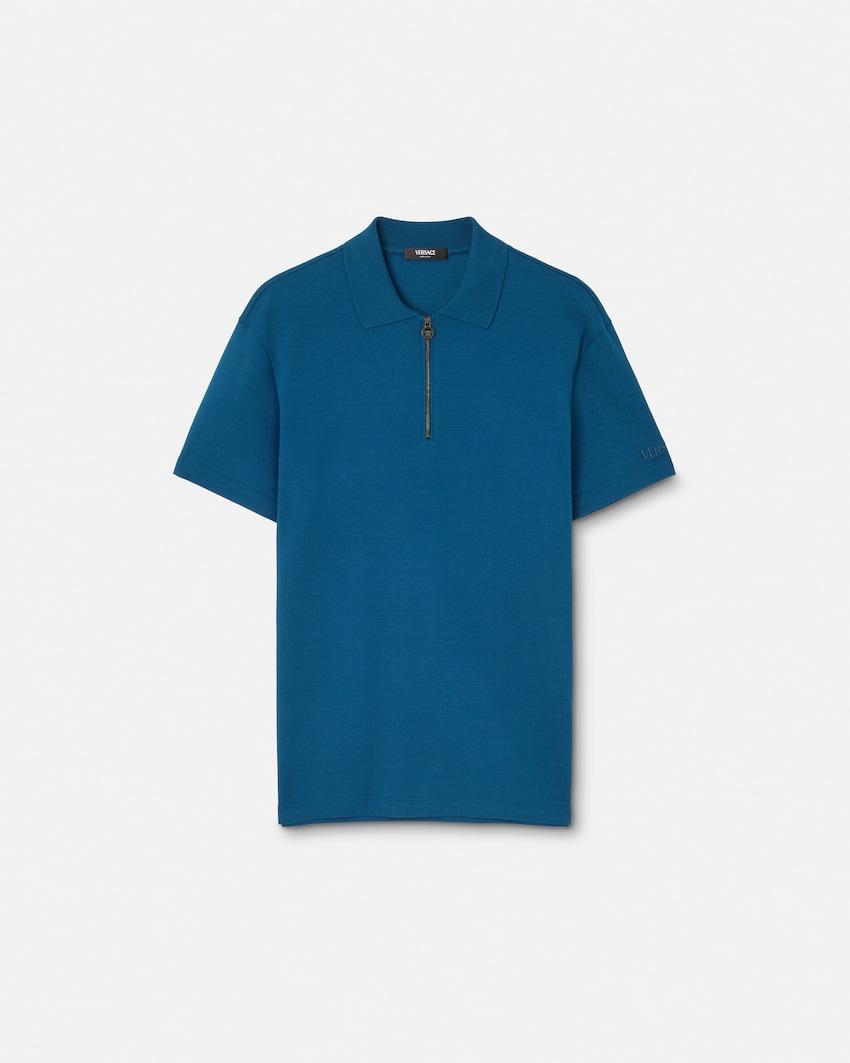 embroidered cotton-pique half-zip polo by VERSACE