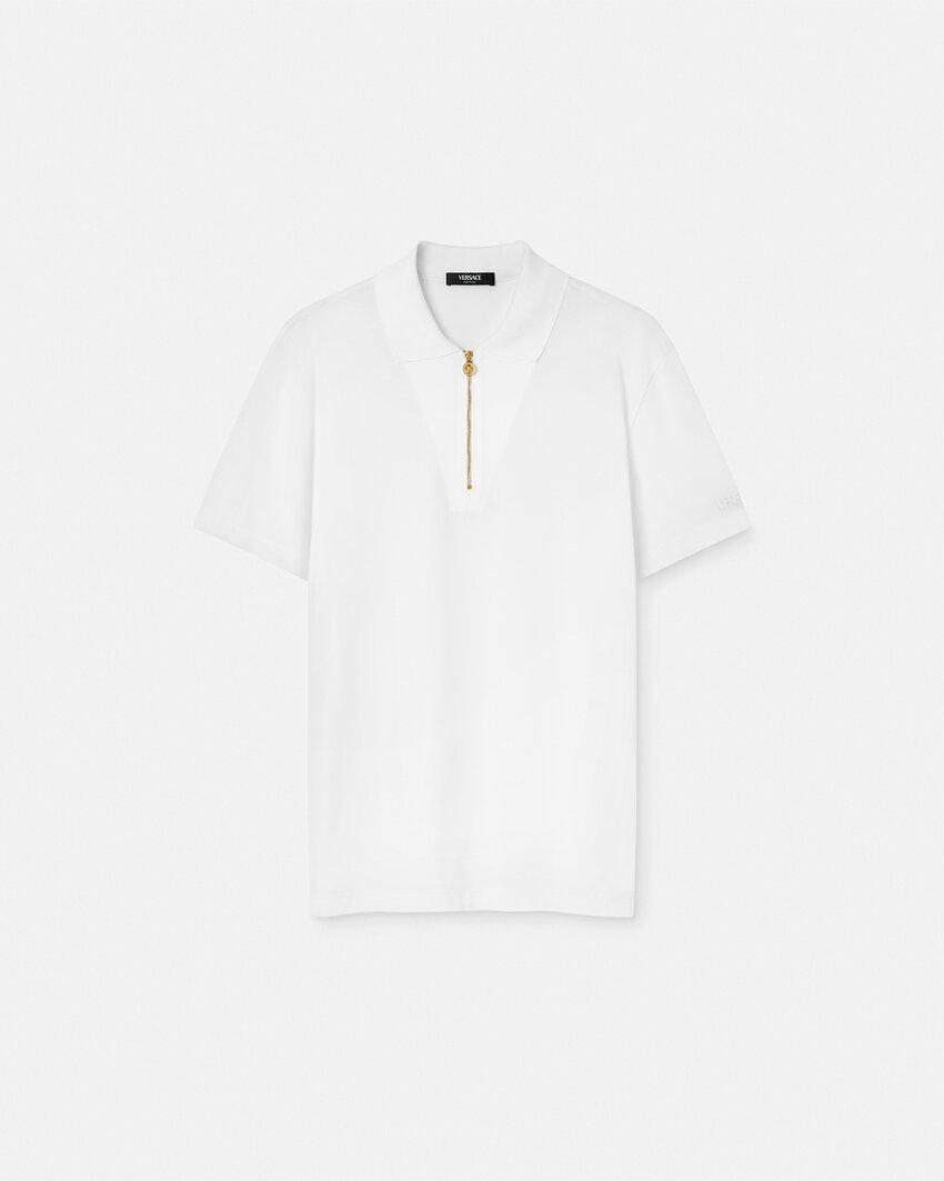 embroidered cotton-pique half-zip polo by VERSACE
