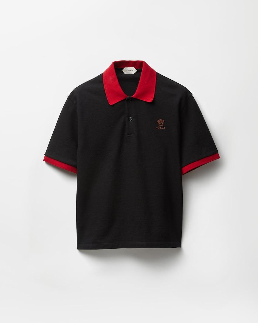 embroidered cotton pique polo by VERSACE
