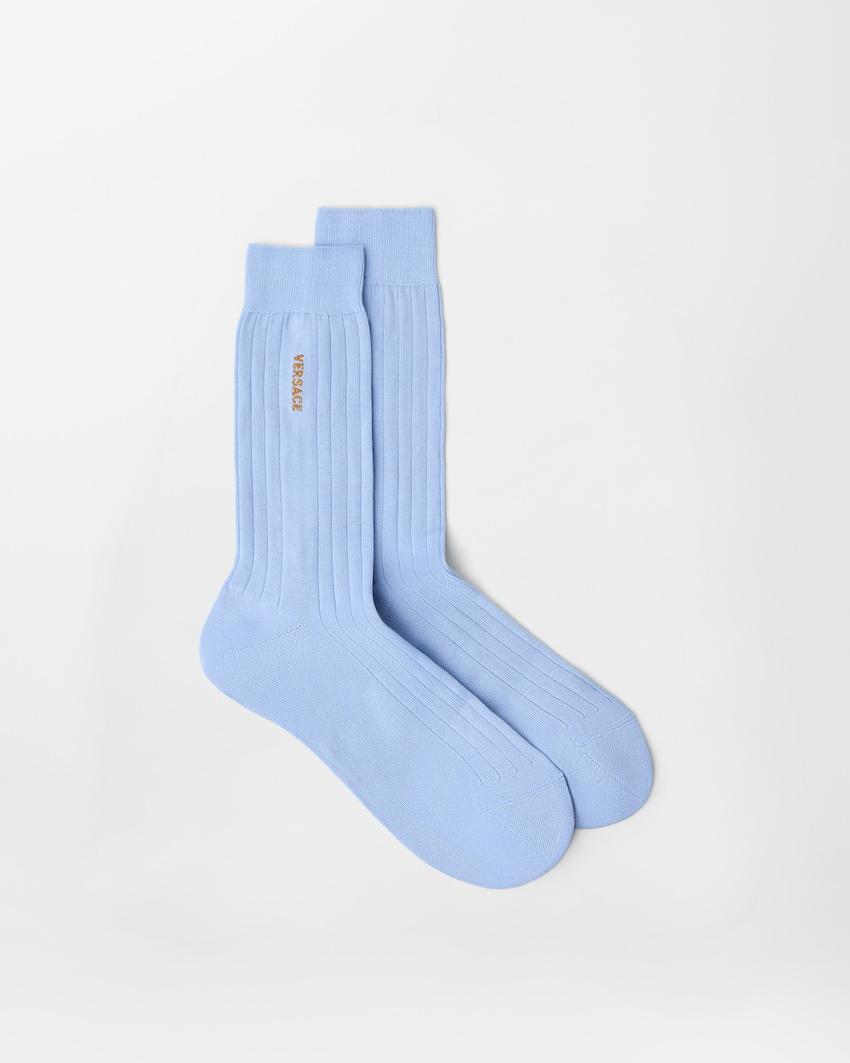 embroidered cotton ribbed socks by VERSACE