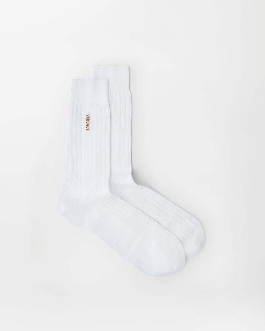 embroidered cotton ribbed socks by VERSACE