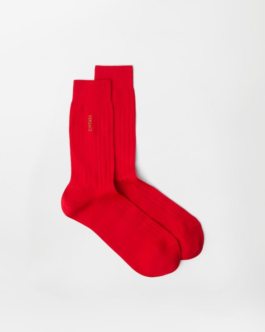 embroidered cotton ribbed socks by VERSACE