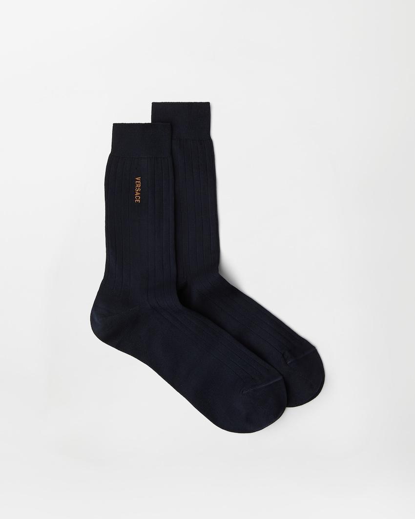 embroidered cotton ribbed socks by VERSACE