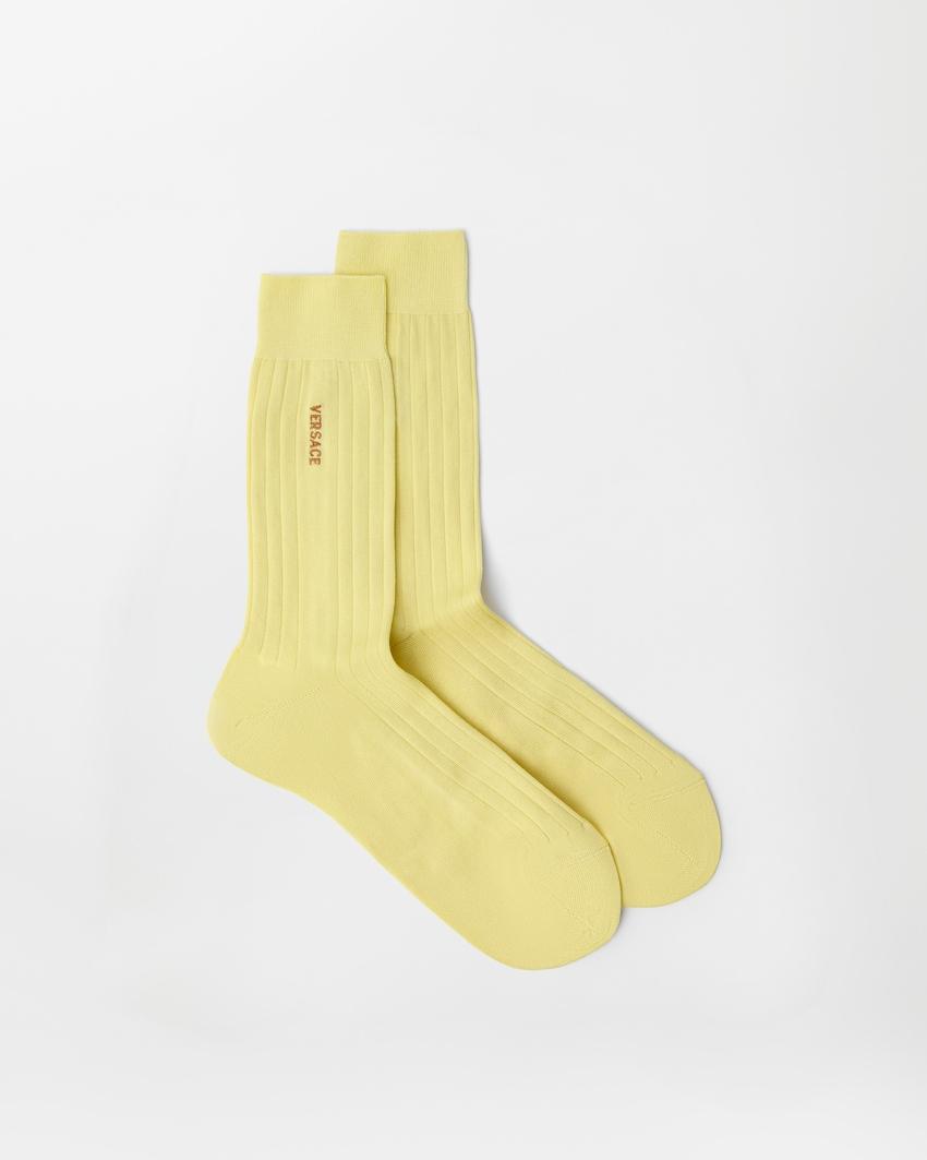 embroidered cotton ribbed socks by VERSACE