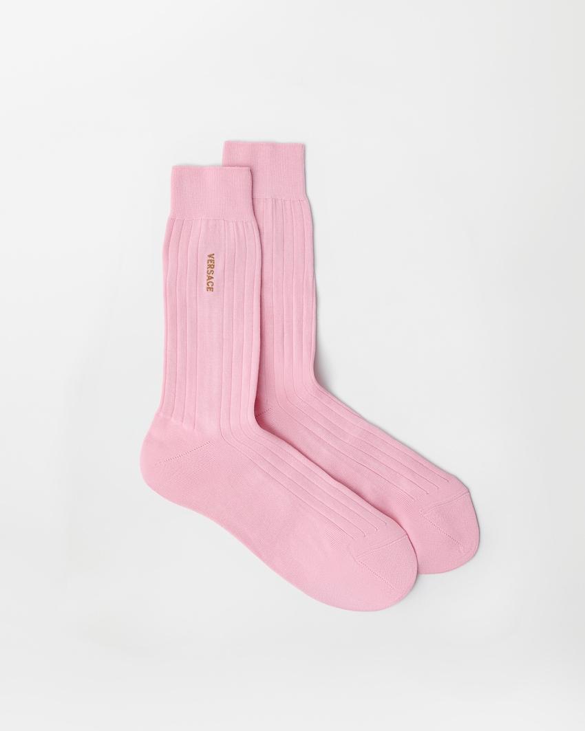 embroidered cotton ribbed socks by VERSACE
