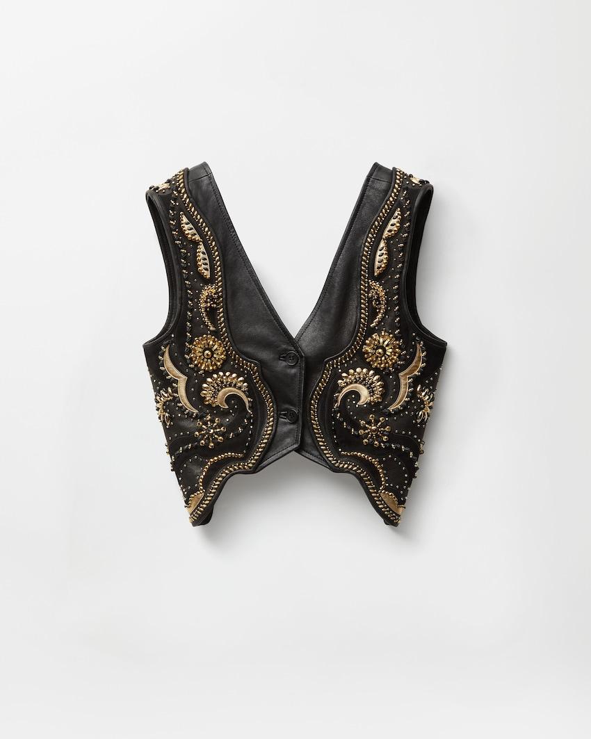 embroidered crop leather vest by VERSACE