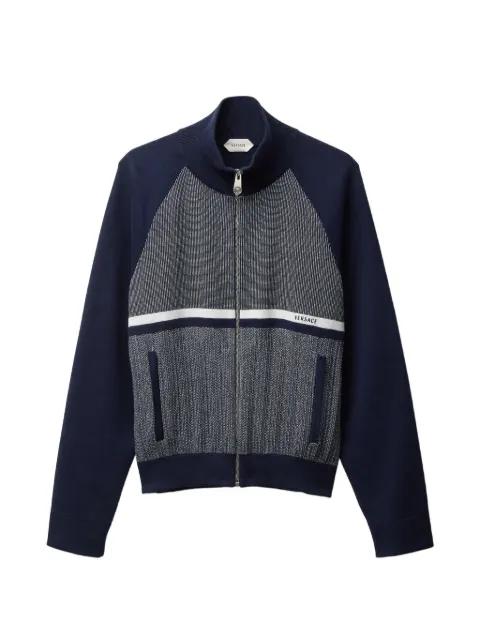 embroidered jacquard cotton knit zip sweatshirt by VERSACE