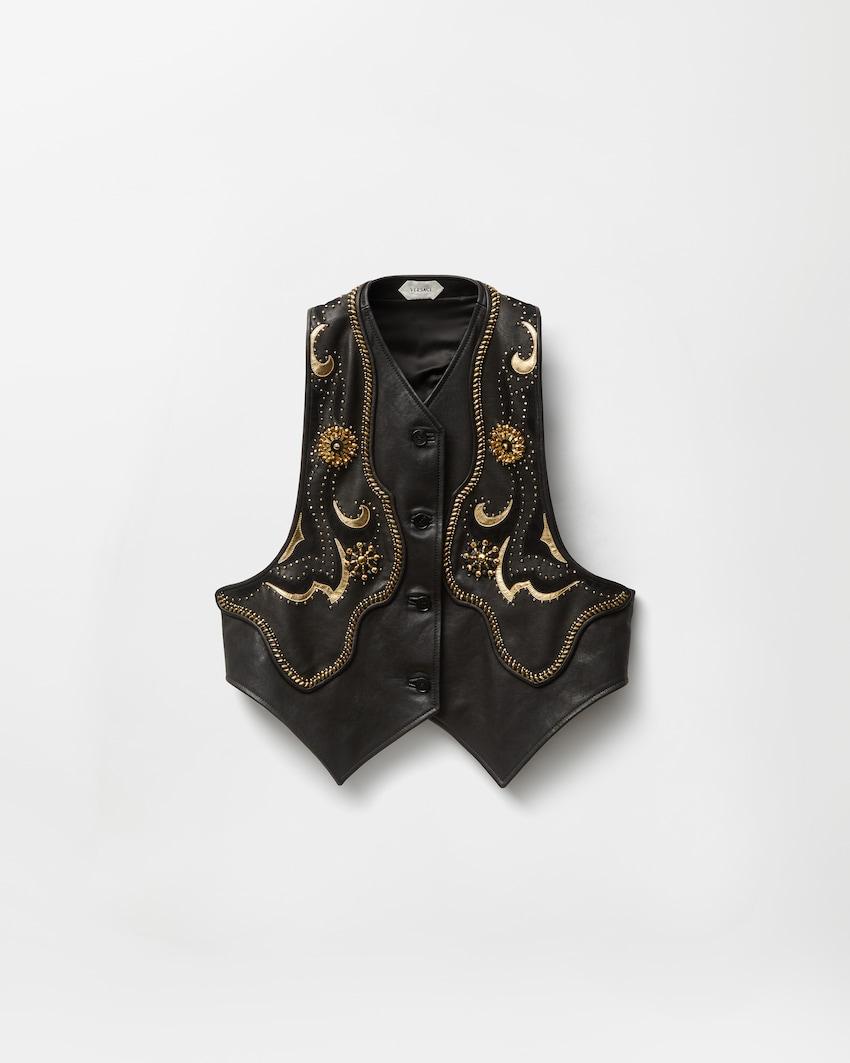 embroidered leather vest by VERSACE