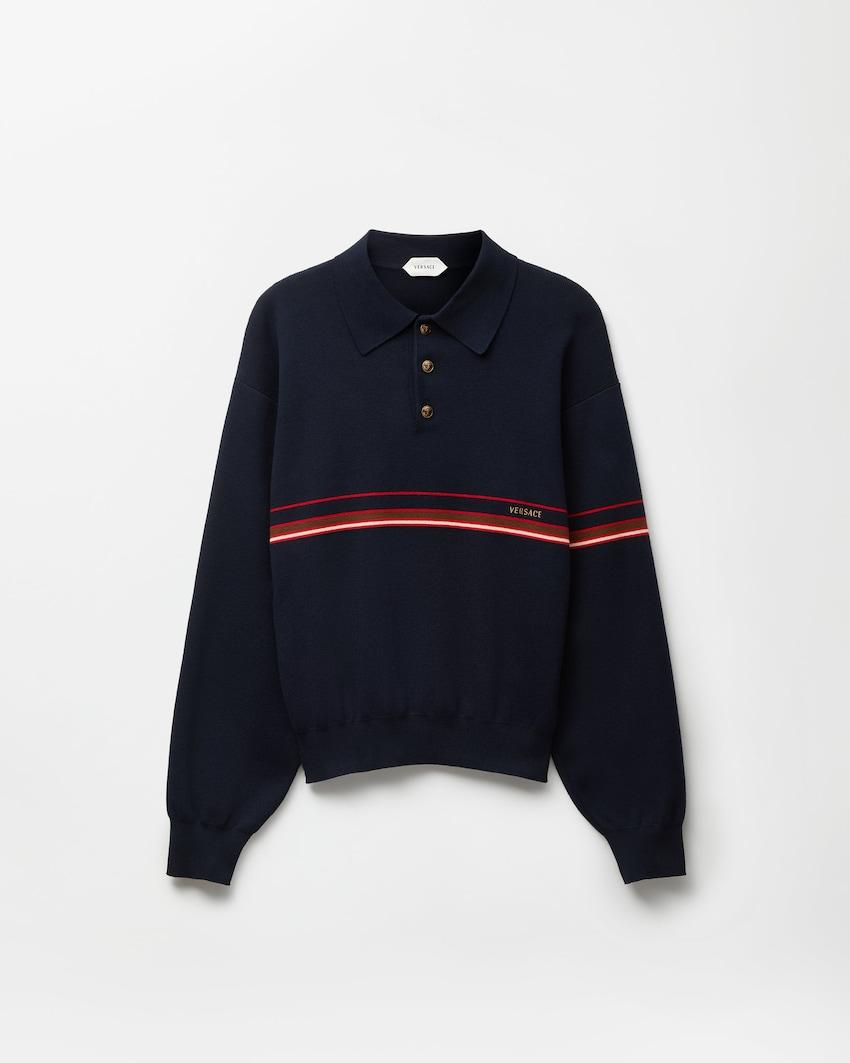 embroidered-logo cotton knit polo by VERSACE