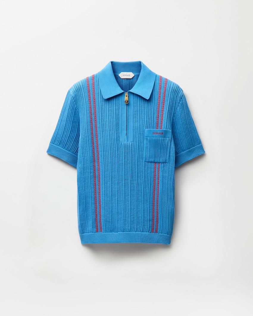 embroidered-logo cotton knit polo shirt by VERSACE