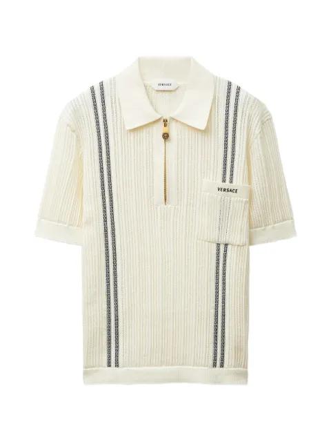 embroidered-logo cotton knit polo shirt by VERSACE