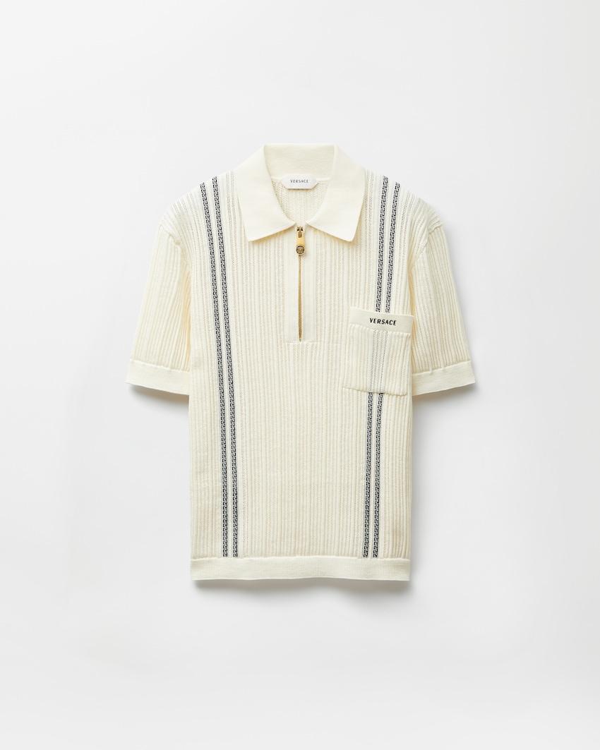 embroidered-logo cotton knit polo shirt by VERSACE