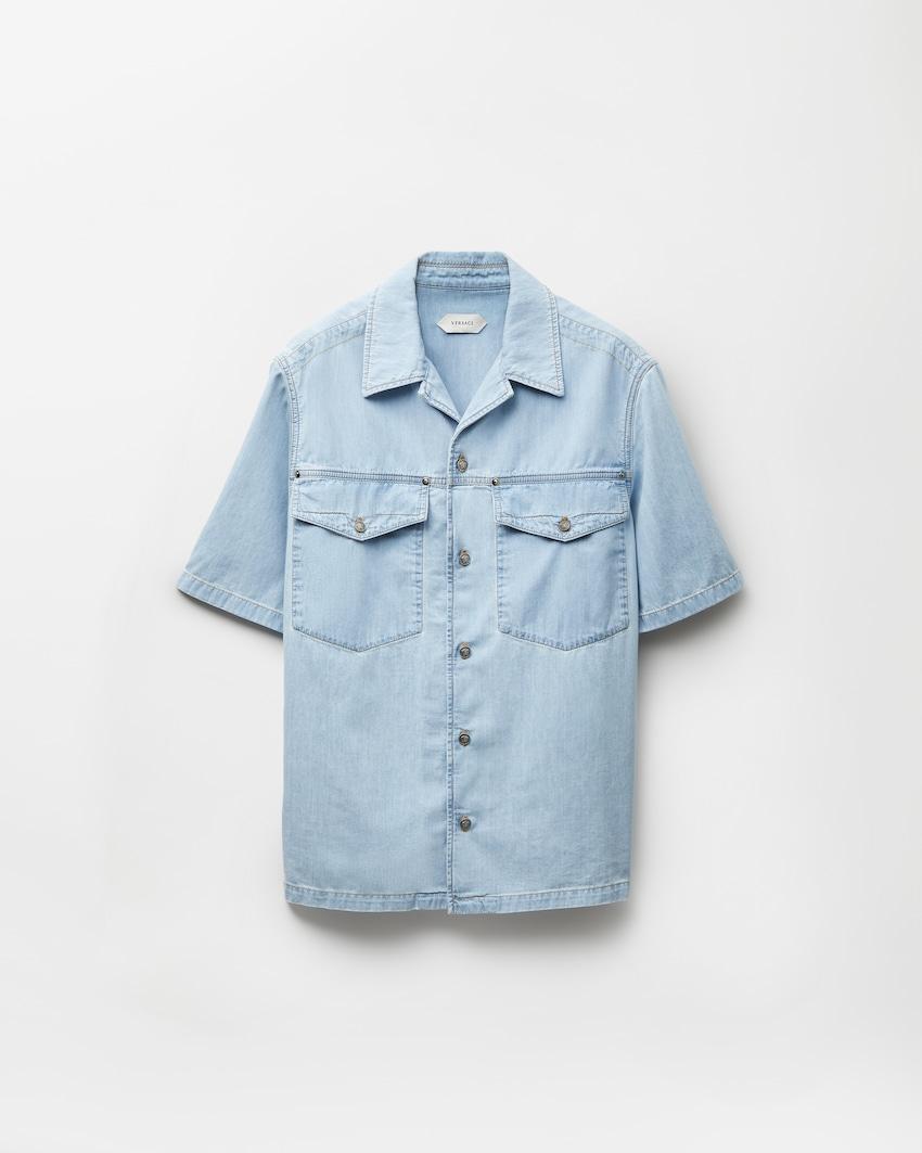 embroidered-logo denim cotton shirt by VERSACE
