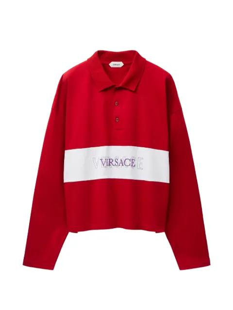 embroidered-logo intarsia cotton-jersey polo by VERSACE