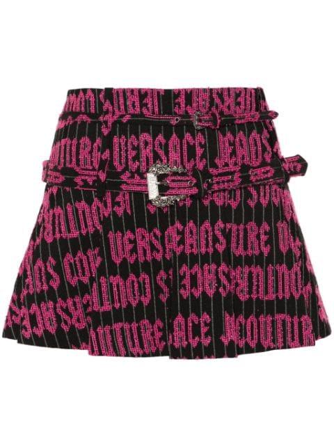 embroidered-logo pleated mini skirt by VERSACE