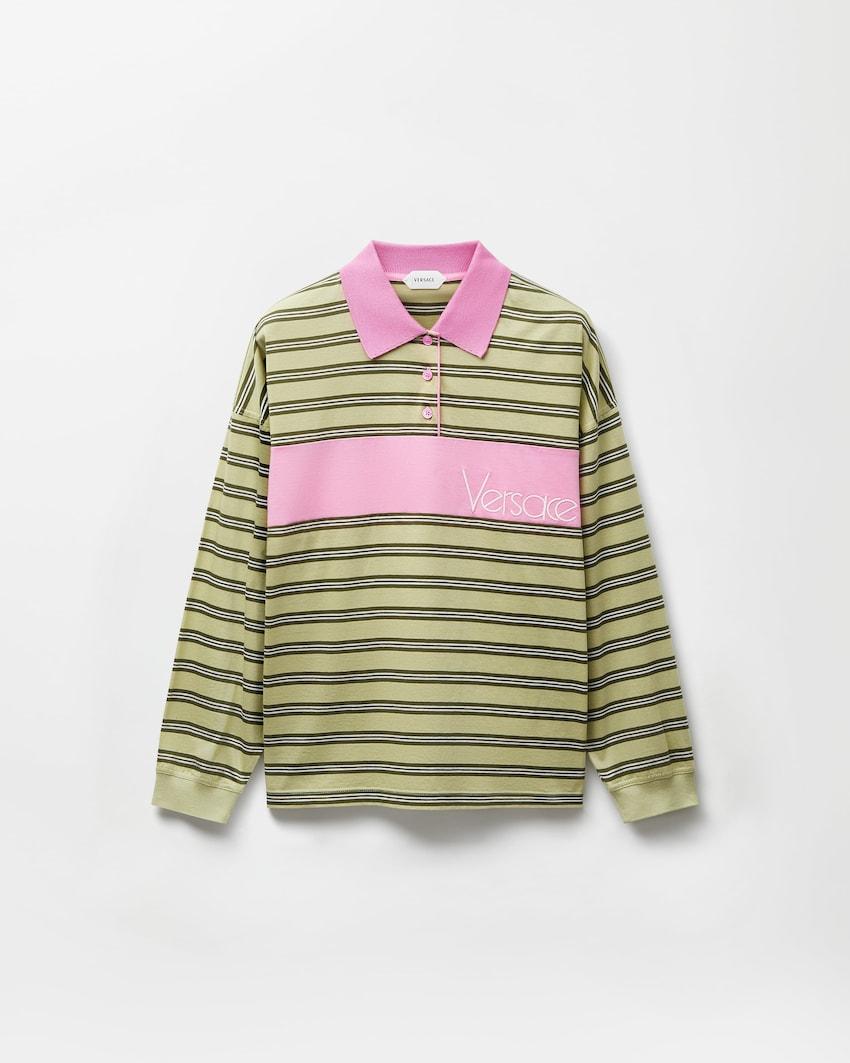 embroidered-logo striped-intarsia cotton polo by VERSACE