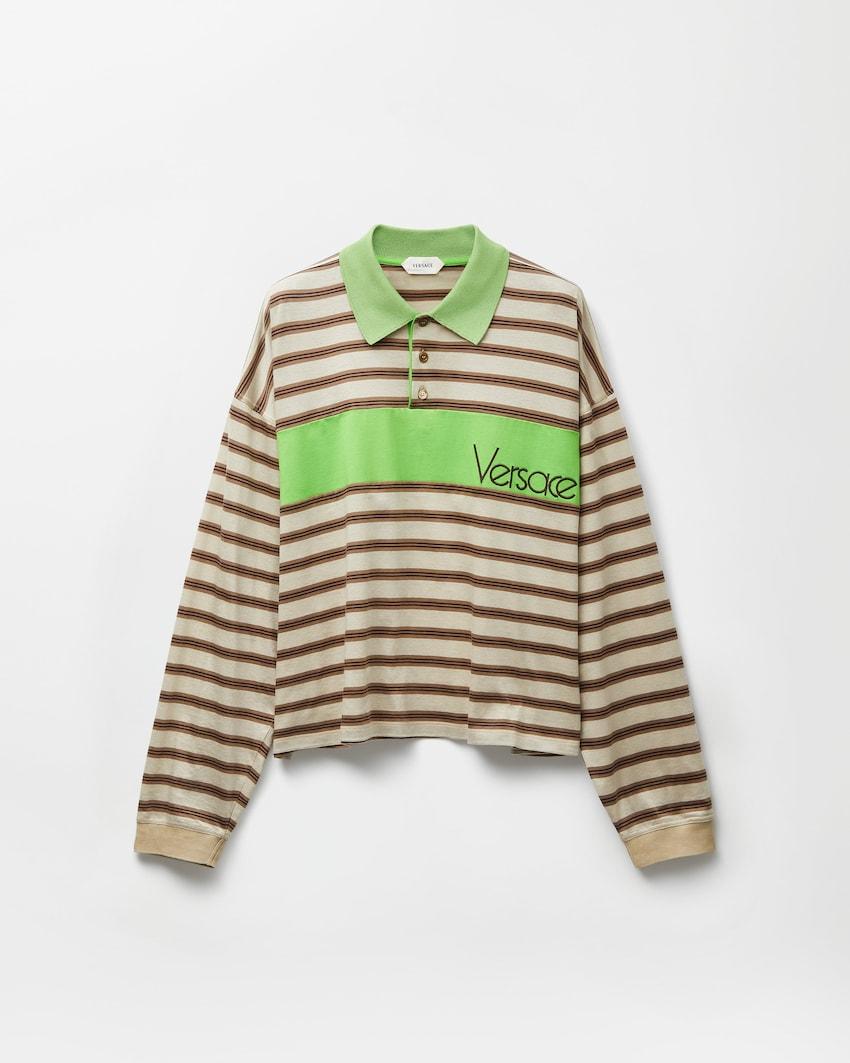 embroidered-logo striped-intarsia cotton polo by VERSACE