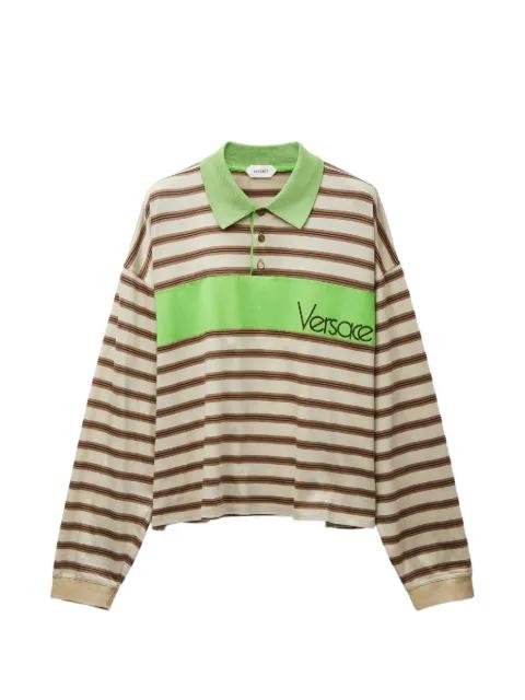 embroidered-logo striped-intarsia cotton polo shirt by VERSACE