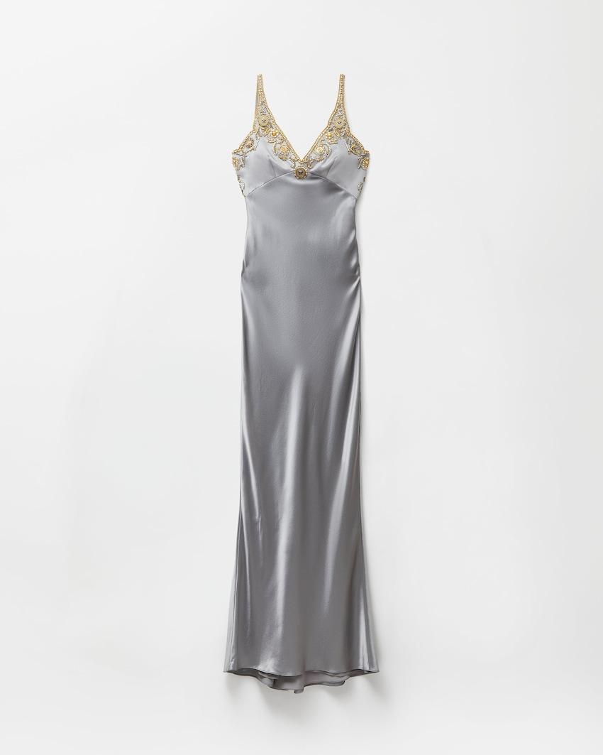 embroidered silk cady satin gown by VERSACE