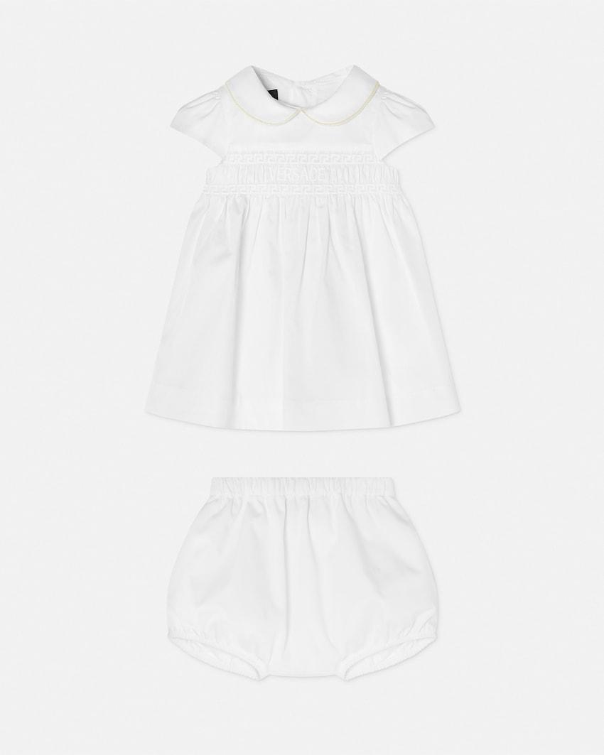 embroidered versace logo baby dress set by VERSACE
