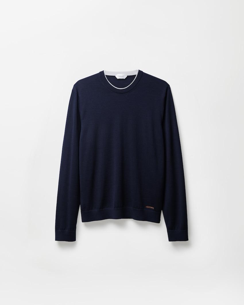 embroidered wool knit crewneck sweater by VERSACE