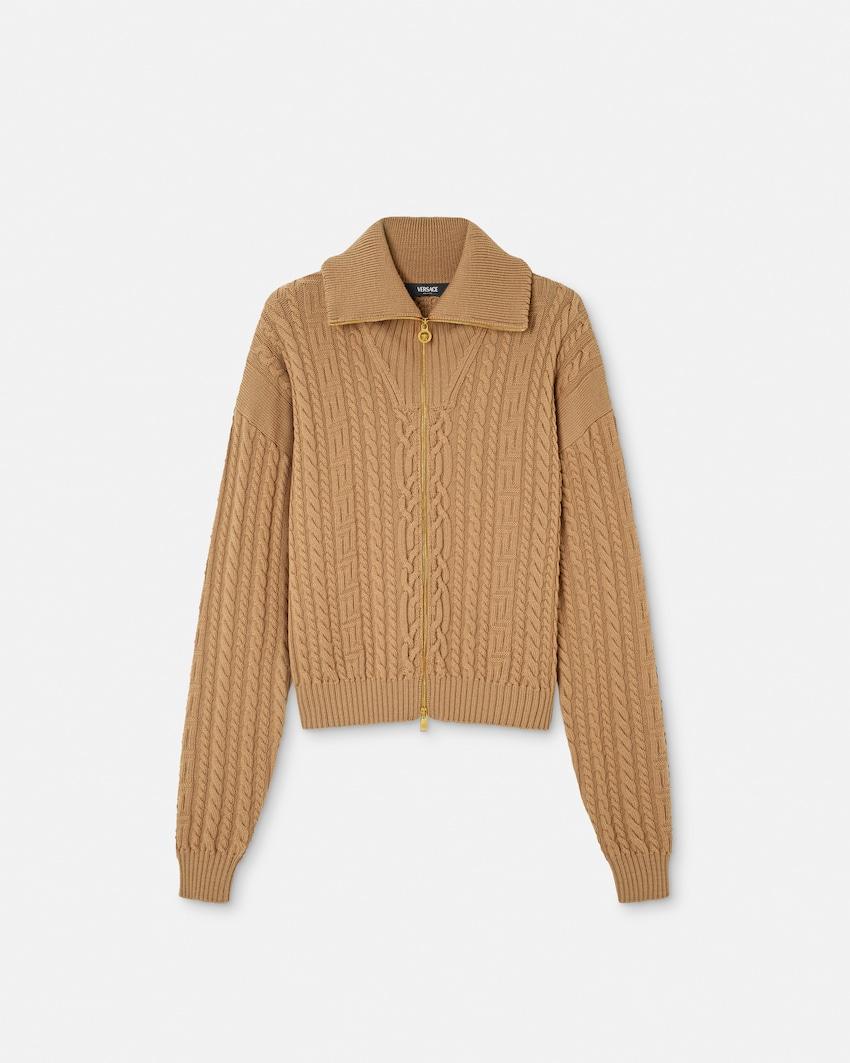 embroidered wool knit zip sweater by VERSACE