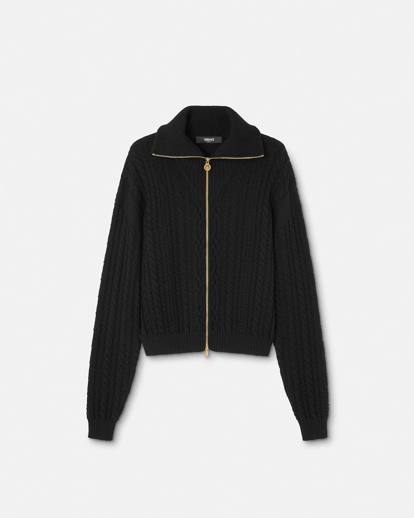 embroidered wool knit zip sweater by VERSACE