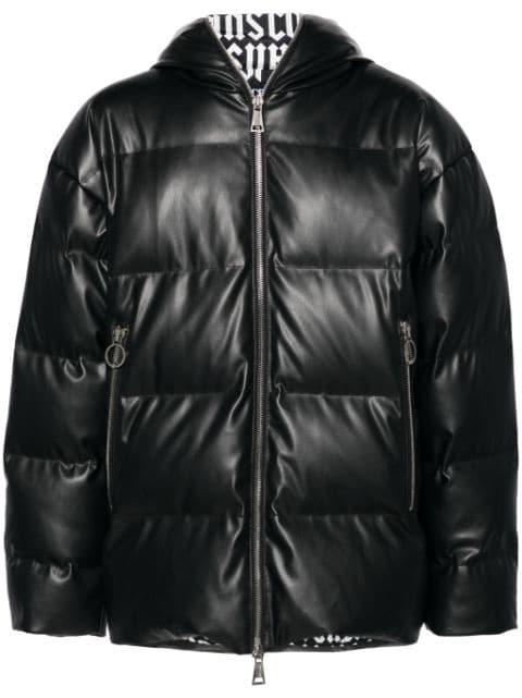 faux-leather hoodied down coat by VERSACE
