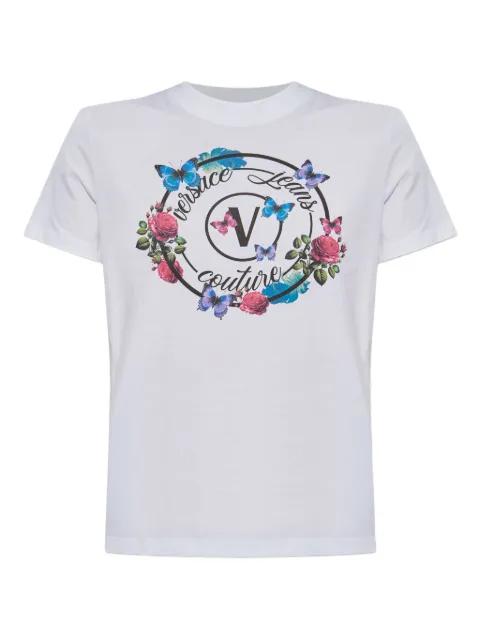 floral-butterfly print T-shirt by VERSACE