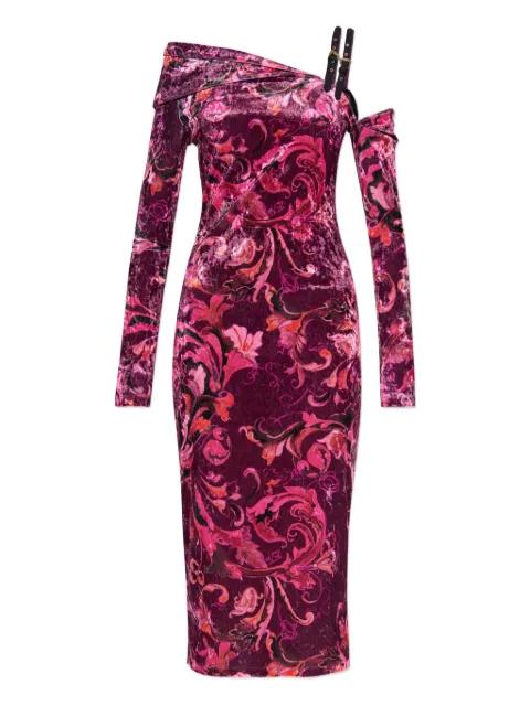 floral off-shoulder midi party dress by VERSACE