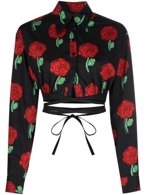 floral-print cropped blouse by VERSACE